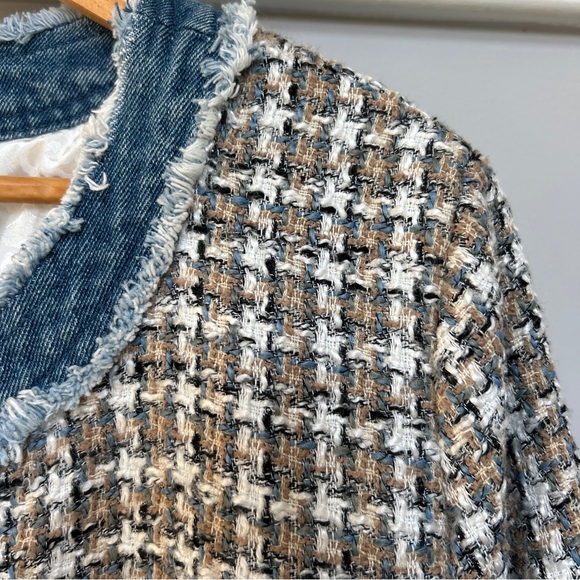 Nanette Lepore Frayed Tweed Denim Trim Jacket Blazer - Picture 6 of 16